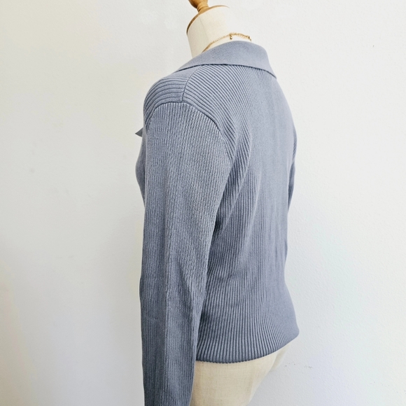 Abercrombie & Fitch Ribbed Collar V Neck Crop Sweater New Tags Blue Extra Large - Picture 5 of 8